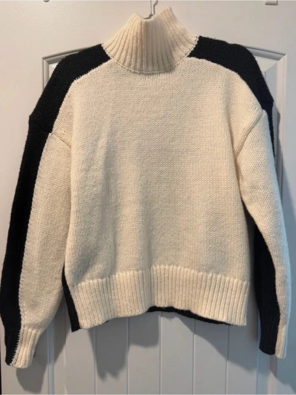 Express Colorblock Turtleneck Sweater - Cream & Black